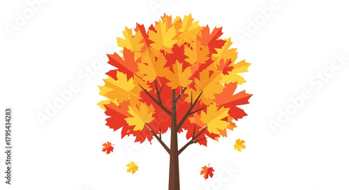 A stylized autumnal maple tree with vibrant foliage on a white canvas