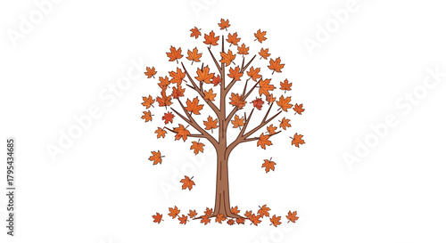 Digital illustration of a maple tree losing leaves during autumn season
