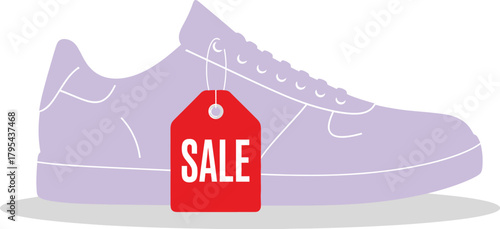 Purple Sneaker With Red Sale Tag Isolated On White Background shoe footwear