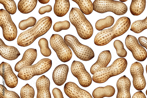 Seamless pattern of peanuts realistic vector illustration of shelled and unshelled nuts isolated on white background