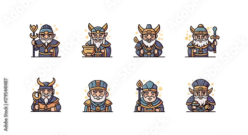 Diverse Fantasy Characters with Beards and Helmets