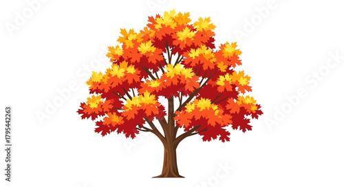Vibrant autumn tree illustration with colorful leaves in full splendor