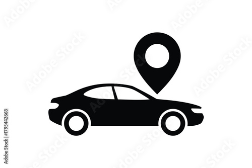 Car with location pin icon for navigation and tracking