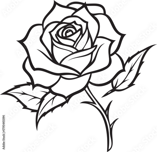 Single rose with thorns and botanical clarity, perfect for prints