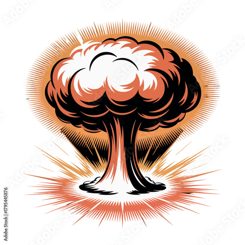 A powerful explosion sends a mushroom cloud into the sky with radiating shockwaves.