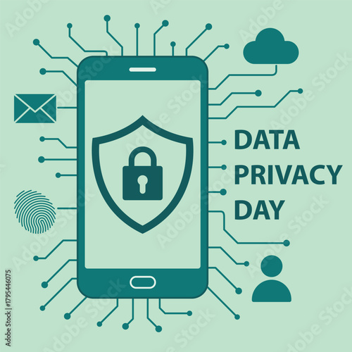 Data privacy day illustration with smartphone and lock symbol