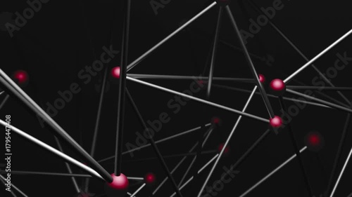 View the intricate red sphere design of a dark network formed by multiple metallic lines and glowing blue points. The combination creates a visually stunning and complex structure.