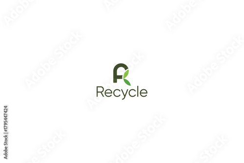 Letter R green leaf natural eco friendly recycling logo 