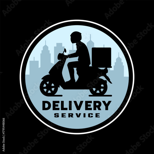 Delivery driver logo on a moped. Delivery service.