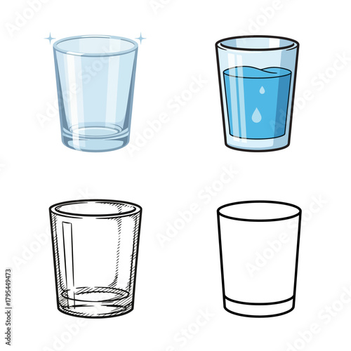Minimalist Glass Collection Clear, Water-Filled, and Outlined Drinkware
