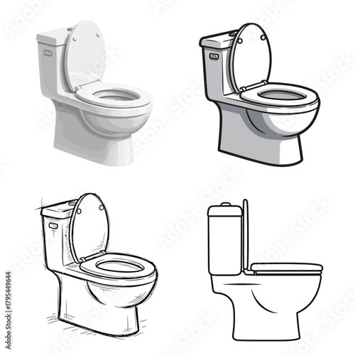 Collection of four different toilet illustrations showcasing various designs and styles