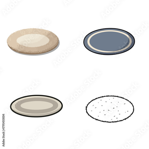 Set of four round and oval rugs in various colors and textures for home decor inspiration