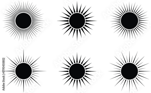 Sunburst Icons Graphic Set of Stylized Sun Illustrations on White Background