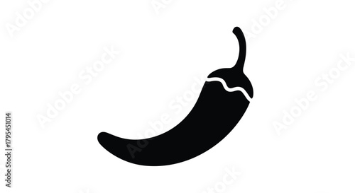 A single black silhouette of a chili pepper or hot pepper with a wavy white line near the stem is depicted on a white background.