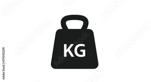 A visual representation of a black weight lifting dumbbell with the letters kg written on it indicating kilograms for measuring physical strength and workout intensity.