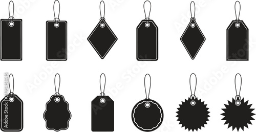 Variety of Black Price Tags and Labels in Different Shapes vector illustration