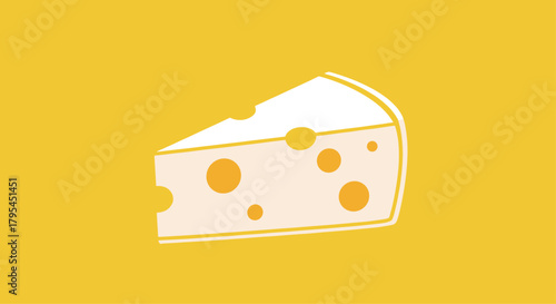 A simple illustration of a wedge of Swiss cheese with large holes on a yellow background.