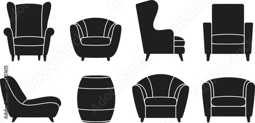 Variety of stylish armchair silhouettes in black and white design