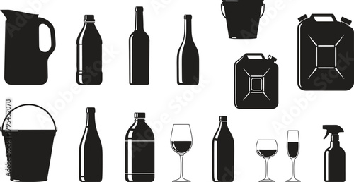 Various Black and White Container Silhouettes Vector Image Illustration Design