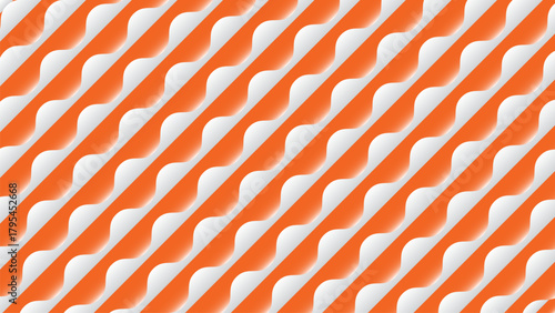 Seamless diagonal pattern of white and orange curved zigzag lines with a 3D bevel effect.