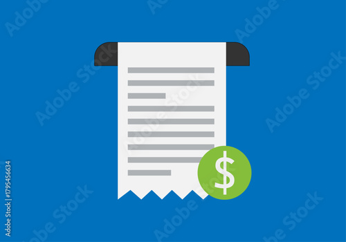 Icono plano de recibo de compra o factura con símbolo de dólar