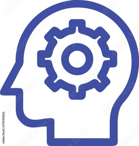The gear inside the head suggests a mechanical or logical thought process,