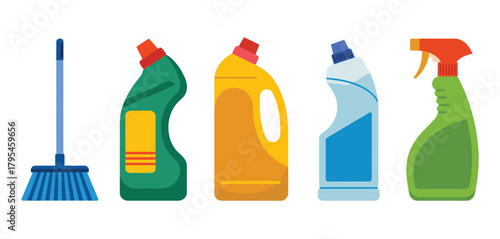 Collection of cleaning supplies and tools for a sparkling home