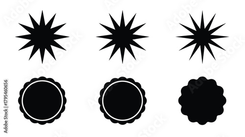 Dynamic starburst and circular badge elements, perfect for adding vibrant design accents and modern graphic touches to any project.