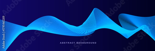 Abstract glowing wave lines on dark blue background. Dynamic wave pattern. Modern flowing wavy lines. Futuristic technology concept. Suit for banner, poster, cover, brochure, flyer, website