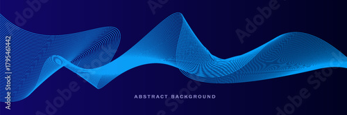 Abstract glowing wave lines on dark blue background. Dynamic wave pattern. Modern flowing wavy lines. Futuristic technology concept. Suit for banner, poster, cover, brochure, flyer, website