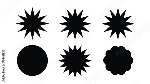 Bold black starbursts and circles create dynamic modern graphic elements for striking design projects