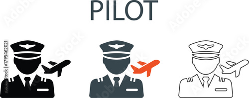 Pilot icons, black vector