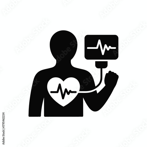 Human silhouette with heartbeat monitor and ekg display