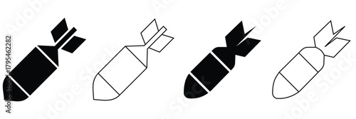 Bomb and Missile Icon Set – Explosive Device, Nuclear Warhead, Burning Fuse Symbol & Military
 Ordnance Silhouette Vector Collection