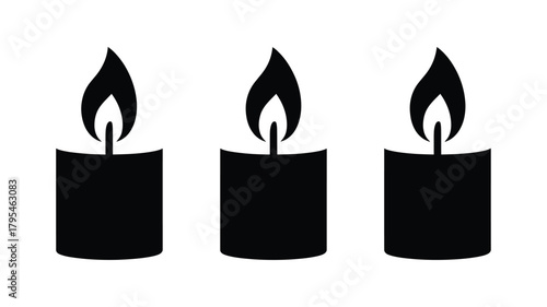 Three elegant black candles with gentle flames evoke warmth, hope, and peaceful remembrance, perfect for solemn occasions or serene ambiance.
