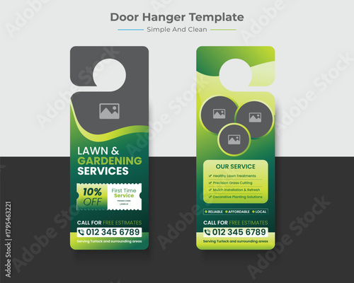 Professional Lawn Care & Gardening Service Door Hanger Template | Landscaping, Yard Maintenance, Green Marketing Design