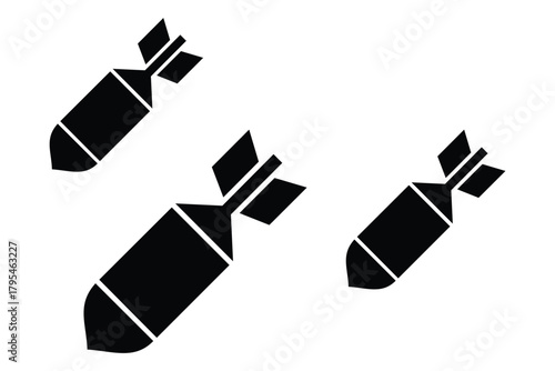 Bomb and Missile Icon Set – Explosive Device, Nuclear Warhead, Burning Fuse Symbol & Military
 Ordnance Silhouette Vector Collection