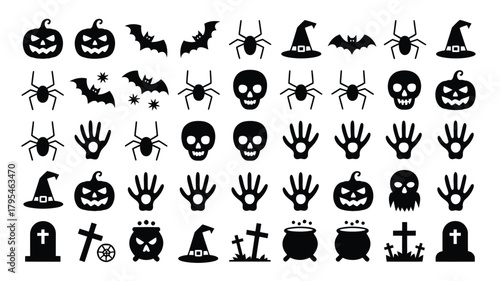 Spooky Halloween icons create a festive, playful pattern perfect for decorations, crafts, and seasonal designs