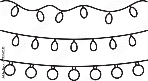 Three rows of outline string light shapes create a festive hanging decoration