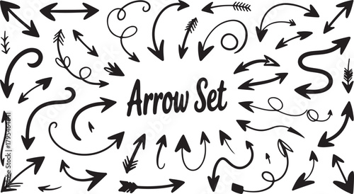 Various styles of arrow pointers surrounding calligraphic text Arrow Set present a directional message