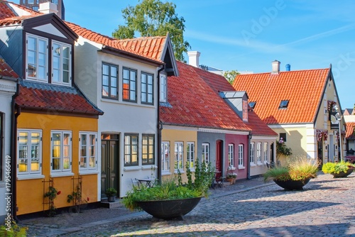 Obraz na płótnie City street with traditional colorful houses, Odense, Denmark