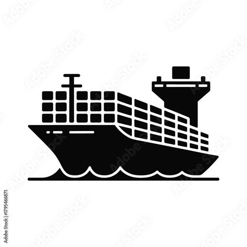 Black silhouette of a cargo ship on the water