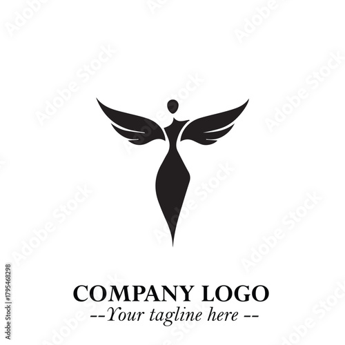 Elegant Black Angel Woman Silhouette Logo Symbol on White Background