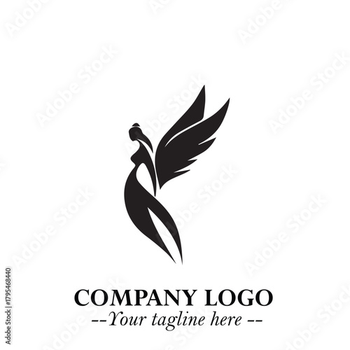 Elegant Black Angel Woman Silhouette Logo Symbol on White Background