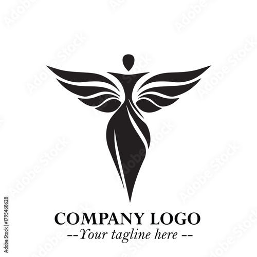 Elegant Black Angel Woman Silhouette Logo Symbol on White Background
