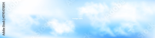 Vector illustration of a beautiful blue sky with realistic clouds. Captivating panoramic view with soft and natural cloud formations, perfect for backgrounds, web, and design projects.