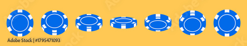 Vector illustration of a spinning poker chip shown from multiple angles. Flat style, perfect for animation, casino, poker, and gambling projects.