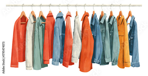 Multi-Colored Jackets Hanged on Wooden Hangers in a Stylish Display