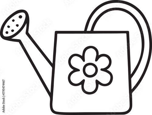 black and white watering can with flower clip art preview