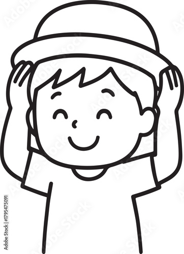 Cheerful Child Putting on a Hat